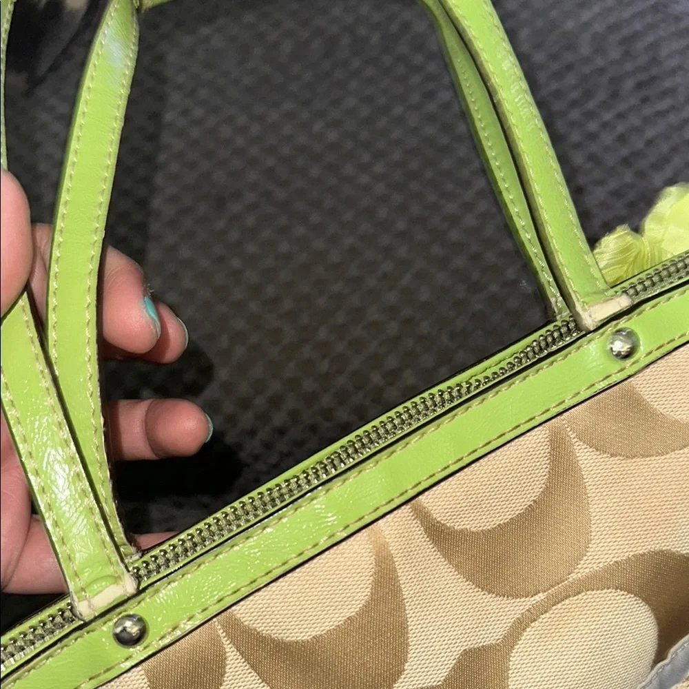 Coach Green and Tan Signature Tote Bag - Picture 8 of 14